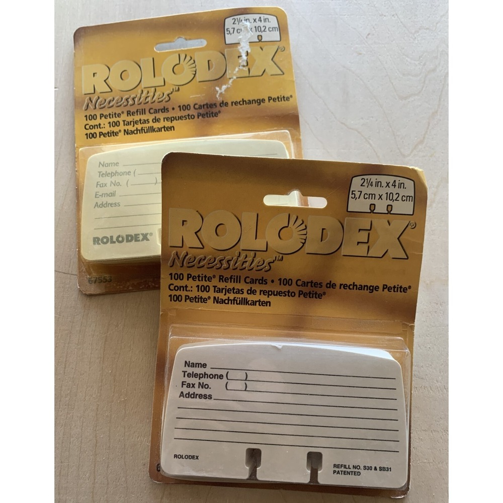 Vintage Rolodex Refill Pack LOT of 2 100 Each Lined 2 1/4 x 4 NIP 1998